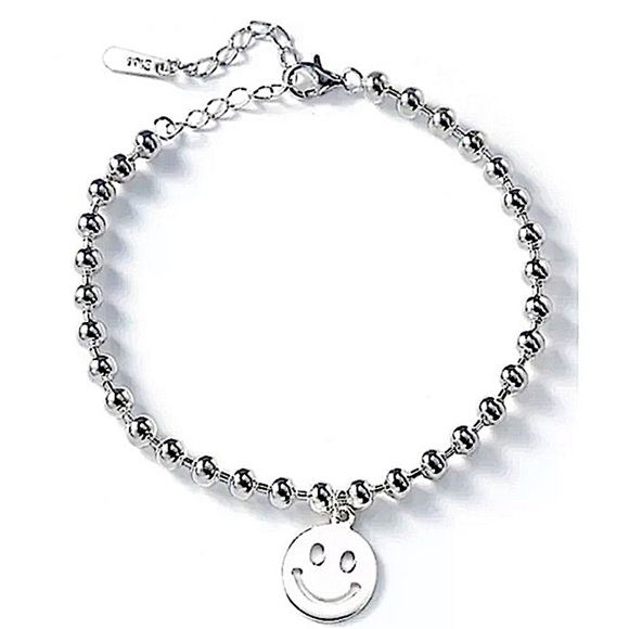 STERLING SILVER HAPPY FACE SMILE BALL BRACELET - Picture 2 of 4